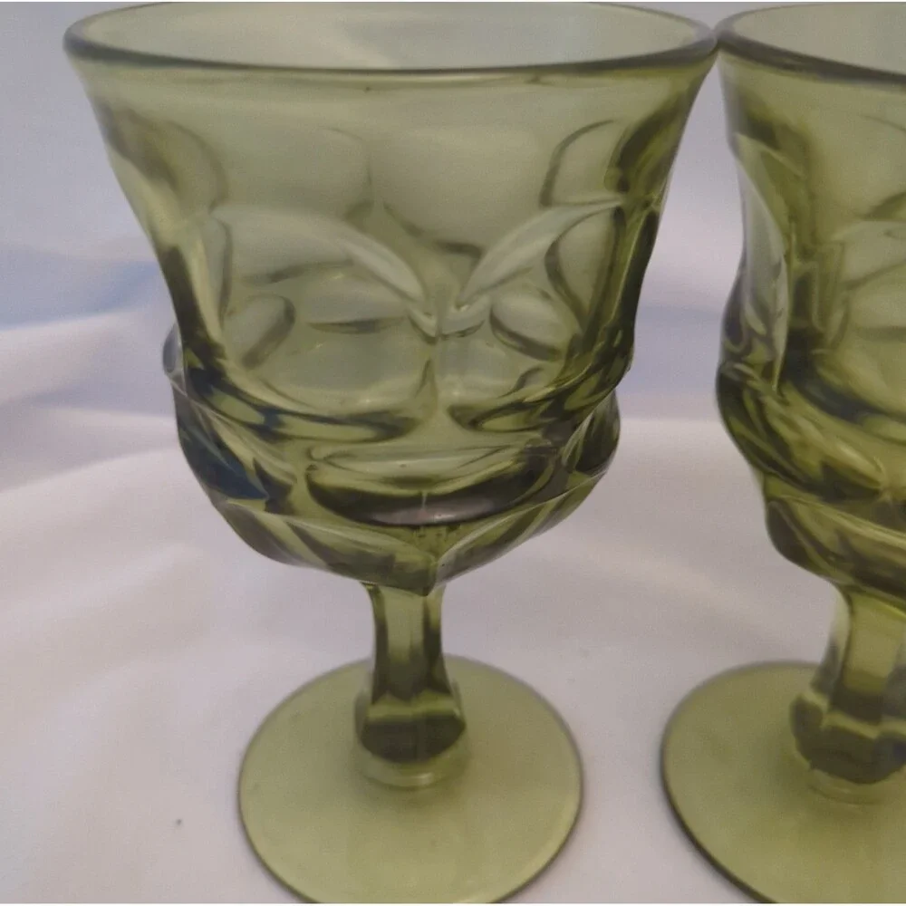 Vintage Fostoria Argus Green Water Goblets Set of 2 Henry Ford Glass 6 1/2